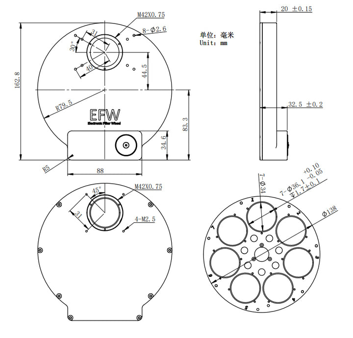 ZWO Motorisiertes Filterrad 7 x 36mm