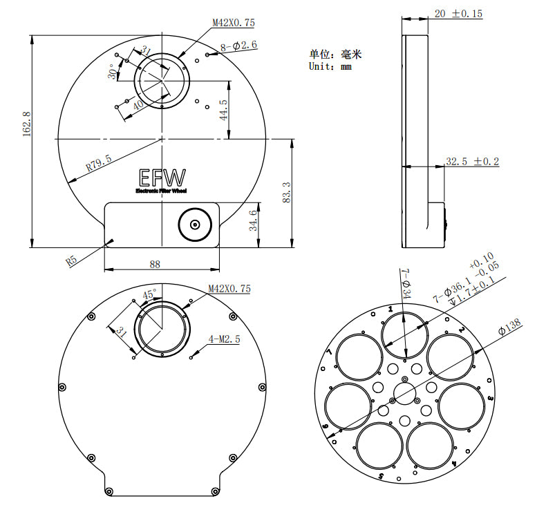 ZWO Motorised Filter Wheel 7 x 36mm